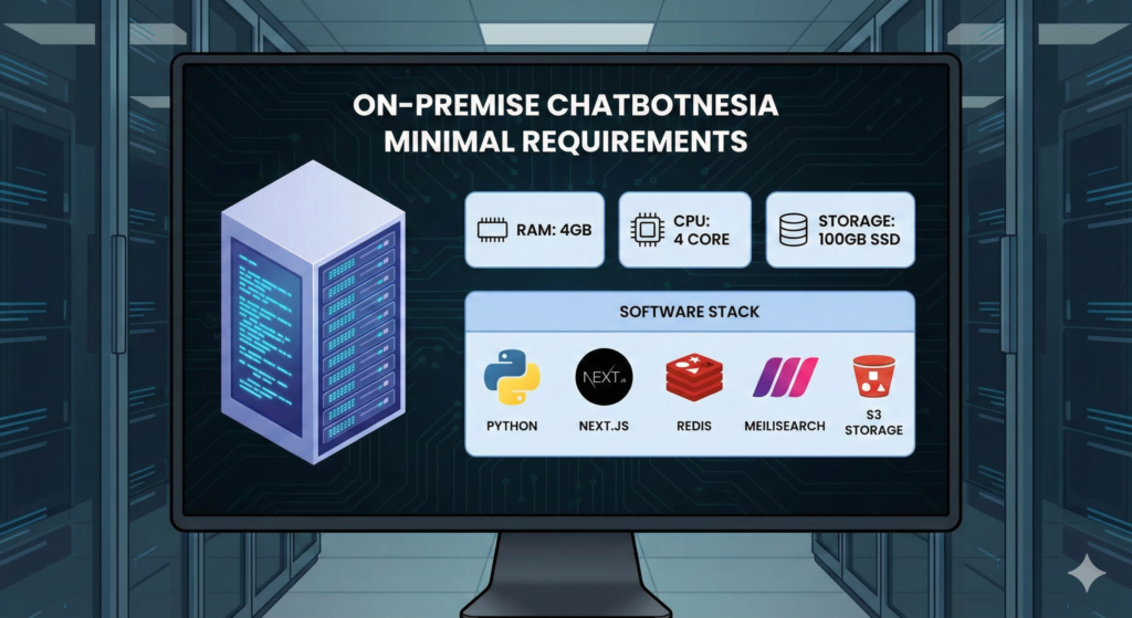 syarat on premise chatbotnesia, hardware & software stack